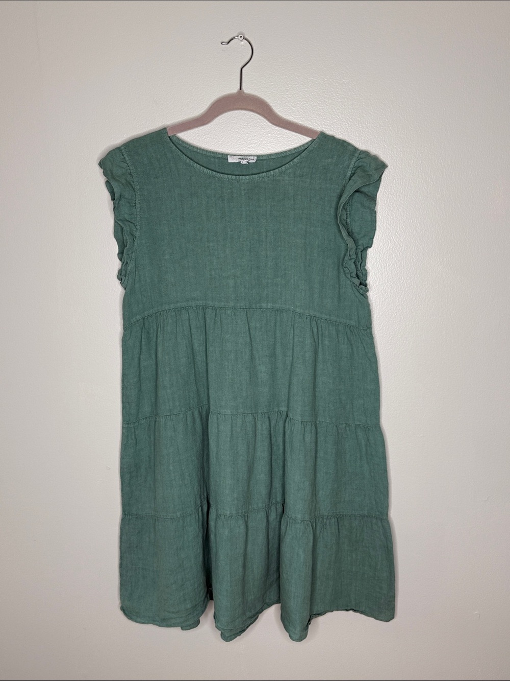 Vanessa Zani Made in Italy Linen Green Ruffle Sleeveless Dress Size Large